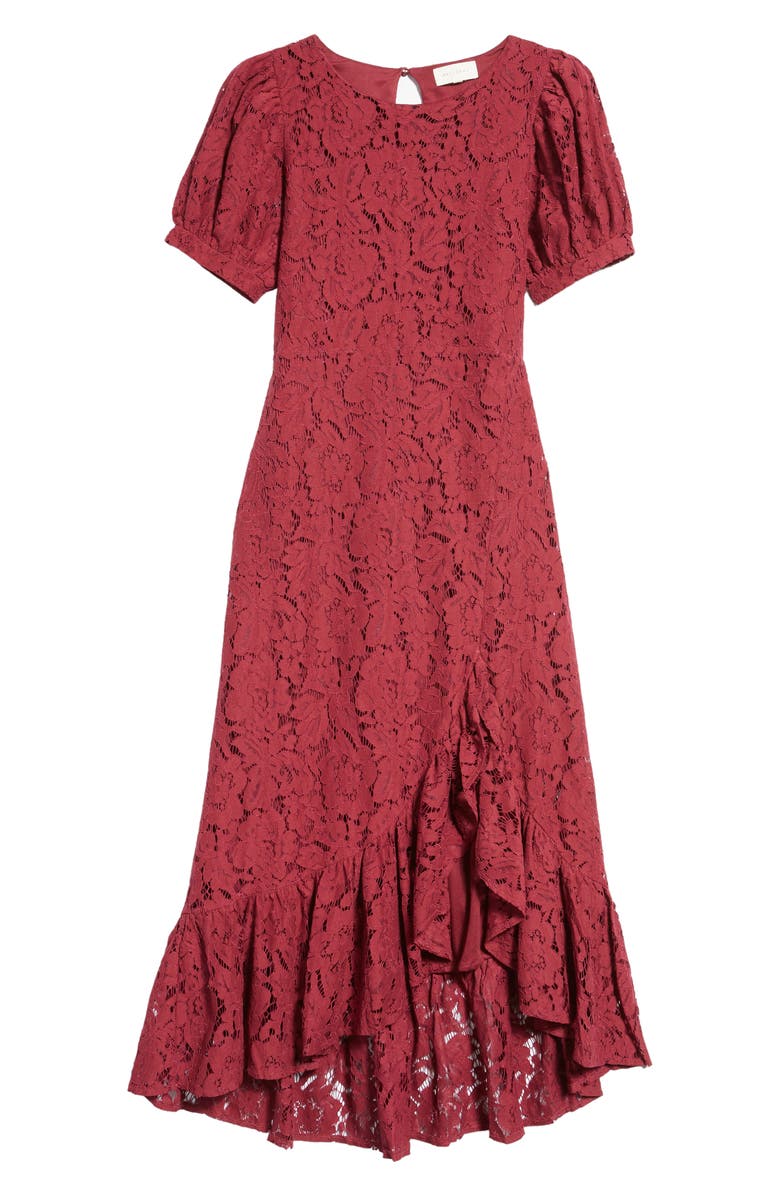 MELLODAY Ruffle Puff Sleeve Lace Midi Dress, Alternate, color,
