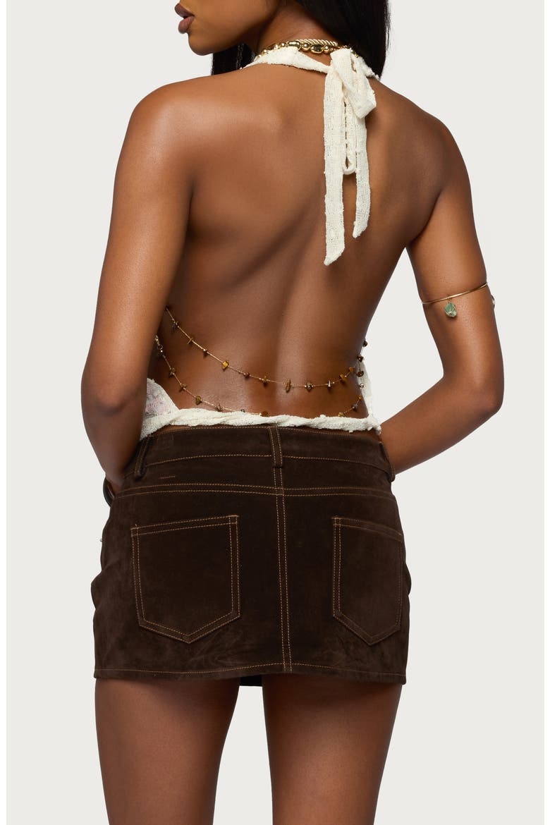 Textured Beaded Chain Open Back Halter Top, Alternate, color, BEIGE