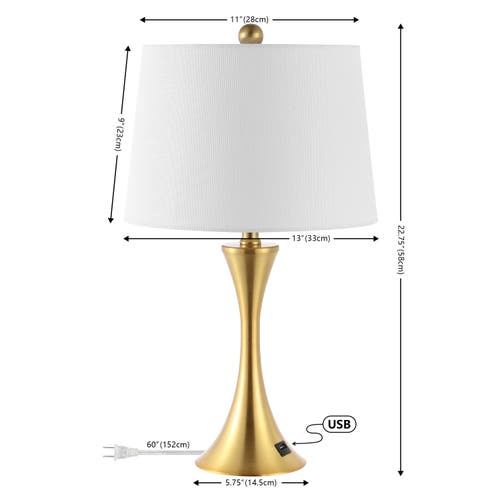 Jonathan Y Bennett Modern Glam Iron Hourglass Led Table Lamp With Usb Charging Port In Brass Gold