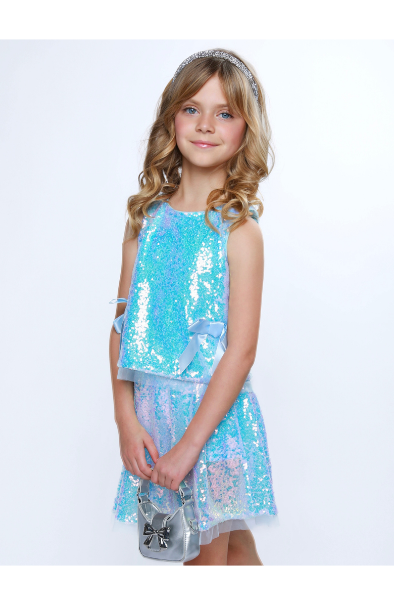 Mia Belle Girls Sweet Sparkle Sequin Tank Top and Skirt Set, Alternate, color, Blue