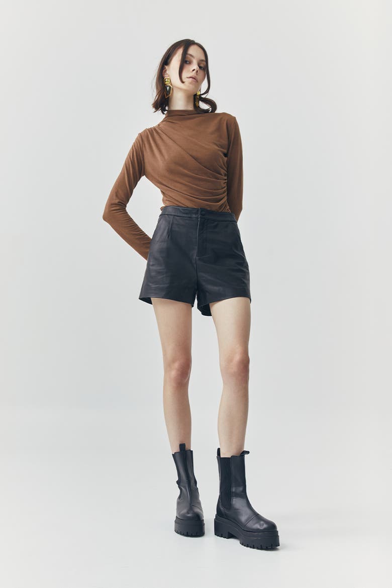 Wren Short Leather Pants, Alternate, color, Black