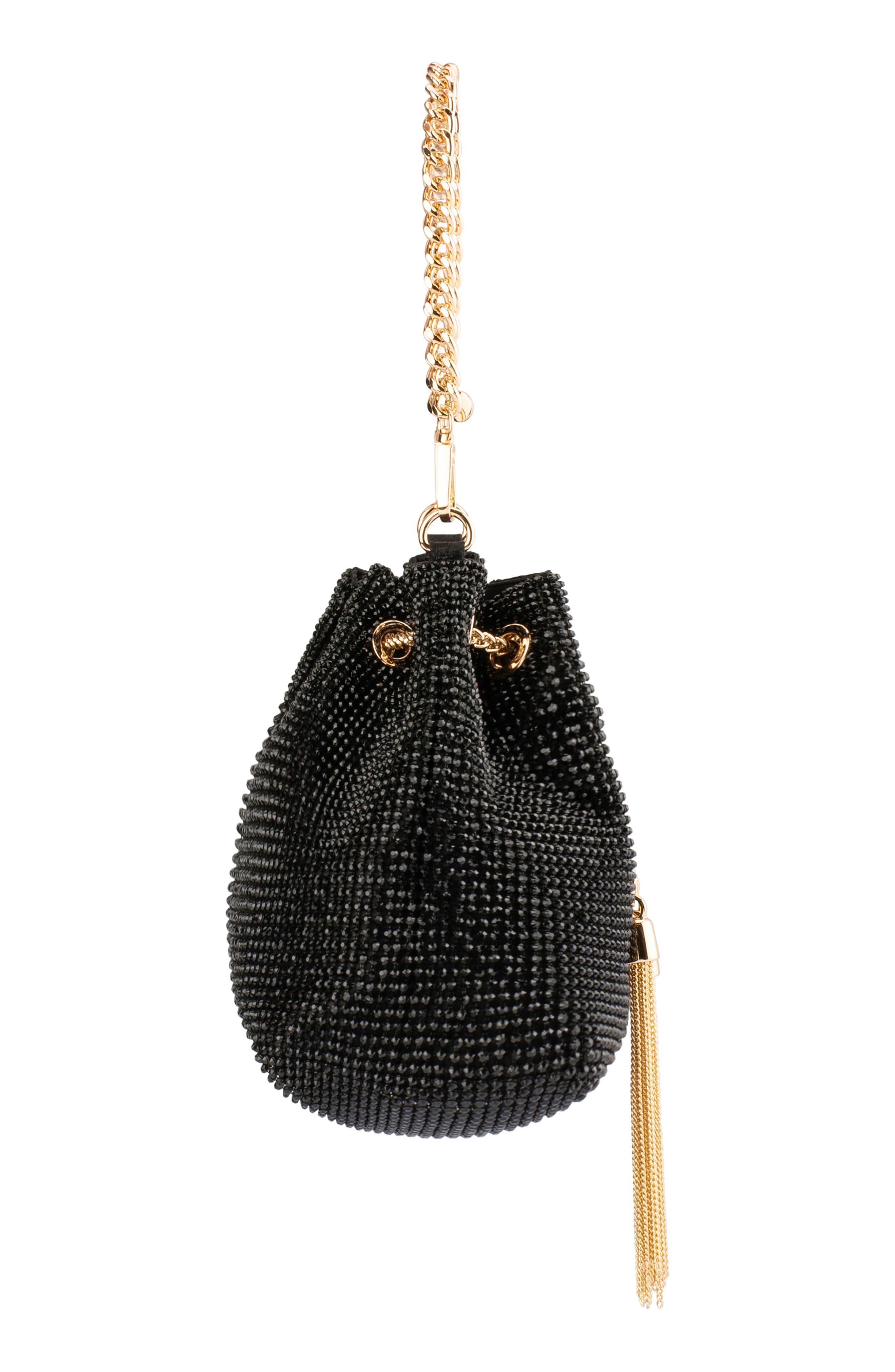 Olga Berg Miranda Drawstring Bucket Bag, Alternate, color, Black