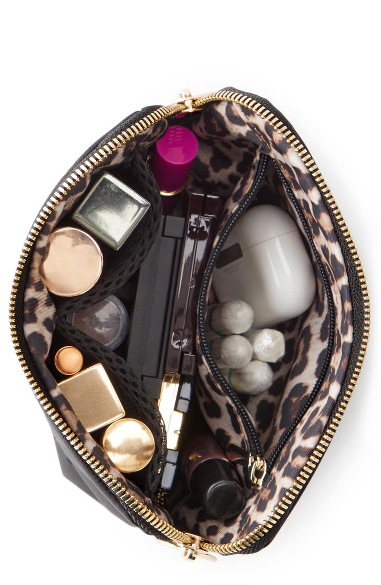 KUSSHI Everyday Makeup Bag, Alternate, color, Black/ Leopard Nylon