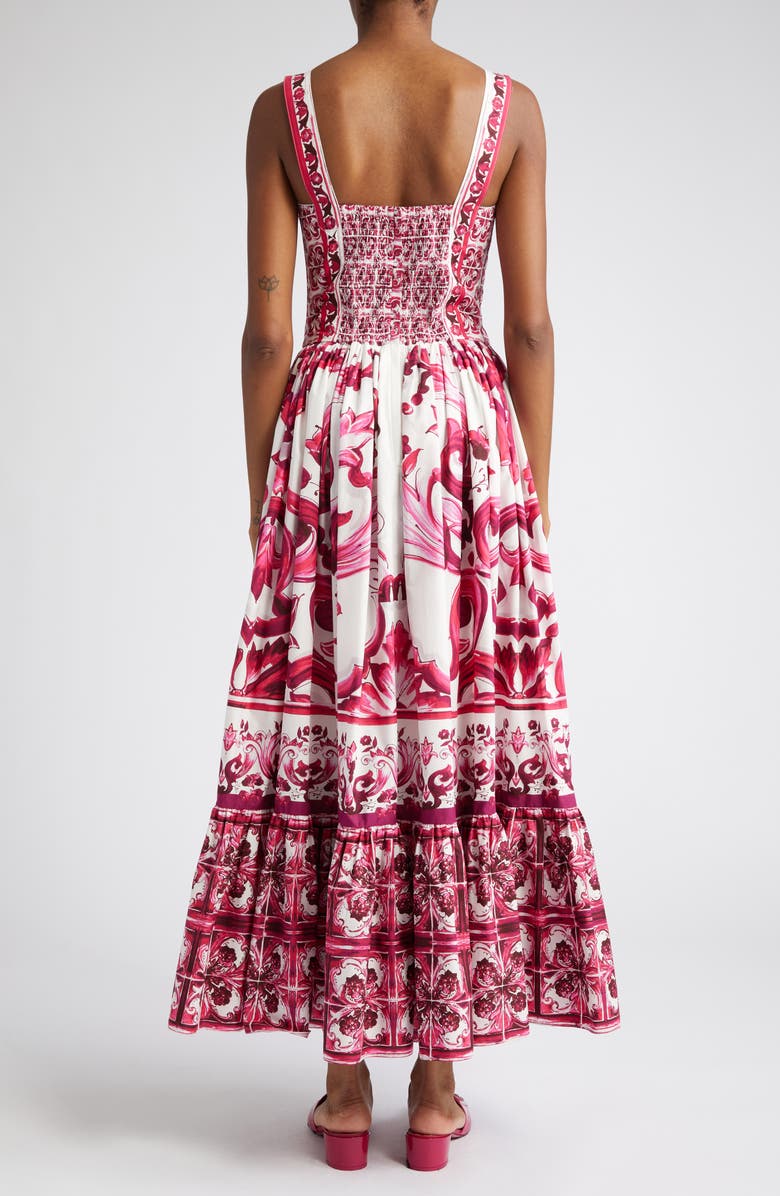 Dolce&Gabbana Majolica Cotton Poplin Bustier Dress, Alternate, color,