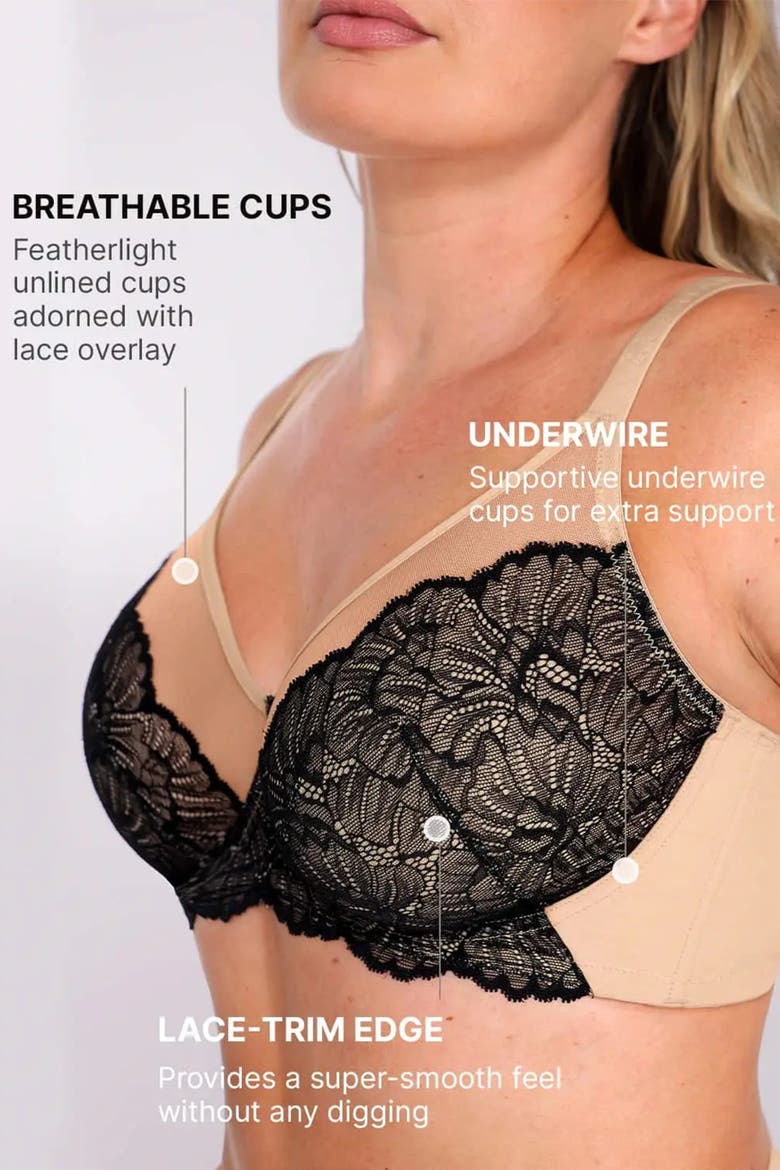 Supportive Unlined Lace Underwired Bra, Alternate, color, Warm Sand