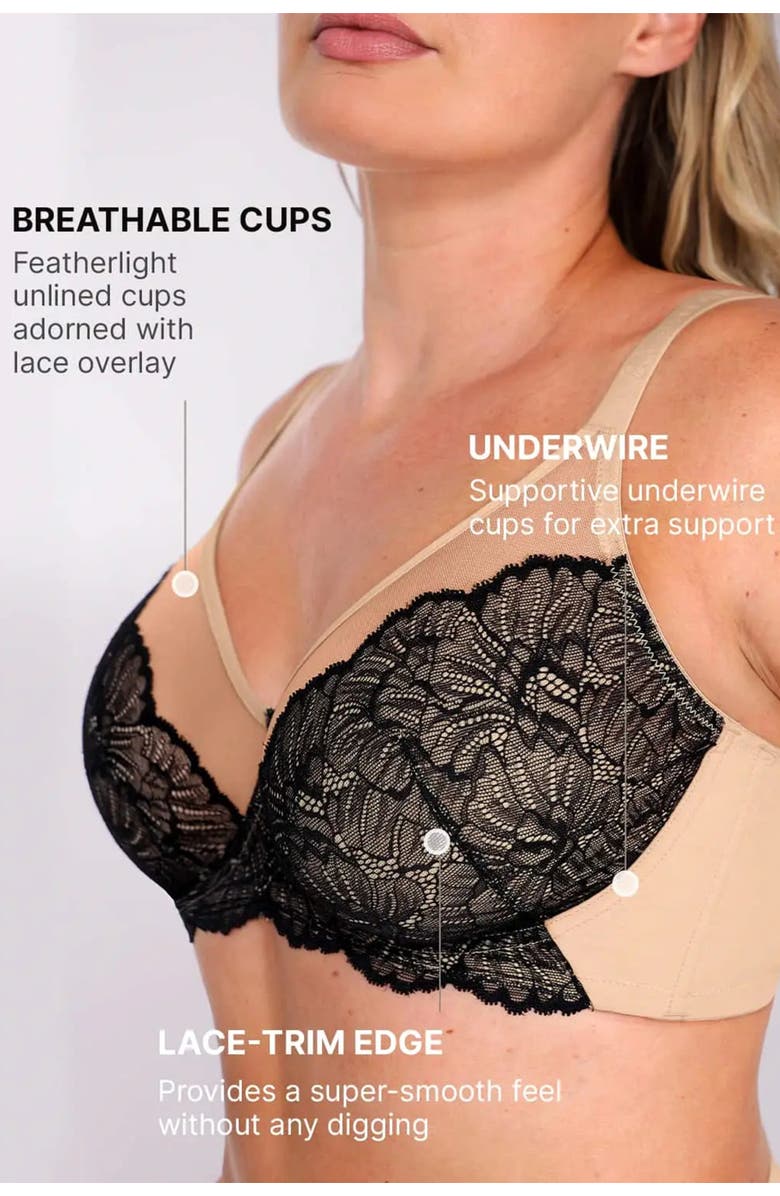 Shapellx Supportive Unlined Lace Underwired Bra, Alternate, color, Classic Black