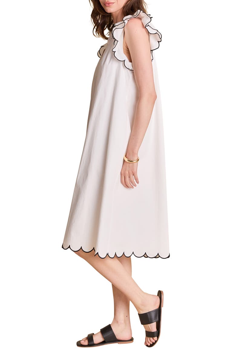 Scallop Hem Midi Dress, Alternate, color, WHITE/ BLACK