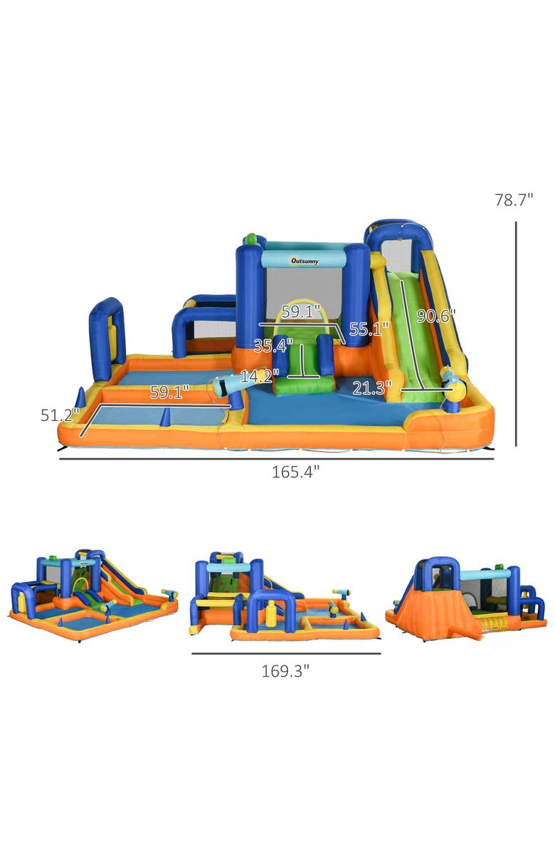 Outsunny 7 in 1 Water Slide with Slide, Pool, Climbing Wall, Alternate, color, Multi Color