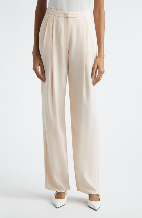 Pleated Gabardine Wide Leg Pants