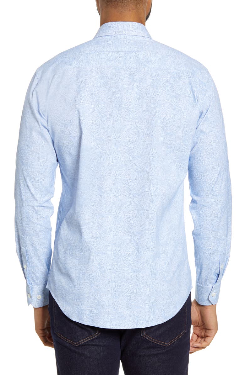 Bugatchi Shaped Fit Button-Up Performance Shirt, Alternate, color, Sky