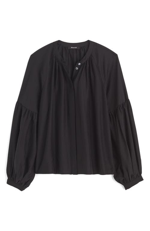 Madewell Shirred Balloon Sleeve Button-up Top In Black