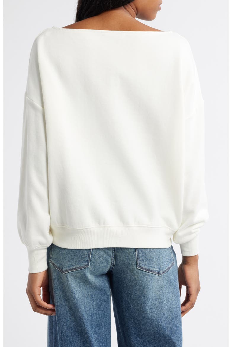 Martini Embellished Off the Shoulder Graphic Fleece Sweatshirt, Alternate, color, MARSHMALLOW