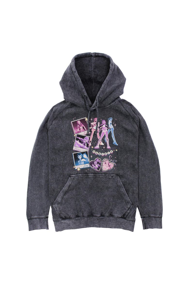 Mens KPop Demon Hunters Huntrix Cute Instant Film Portrait Lightweight Hoodie, Main, color, Black