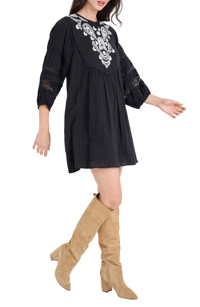 The Good Journey Lace & Embroidery Minidress, Alternate, color, Black