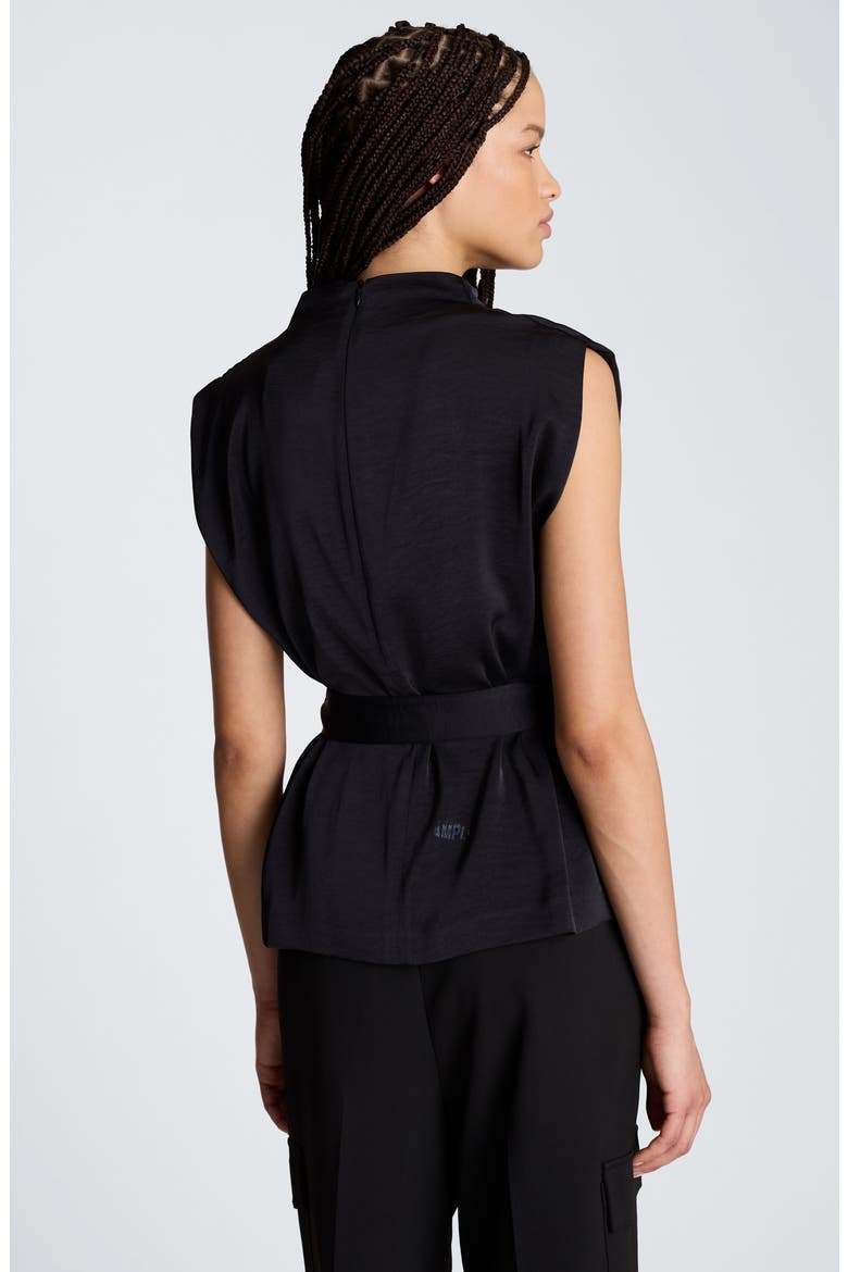 Cowl Neck Hammered Satin Top, Alternate, color, BLACK