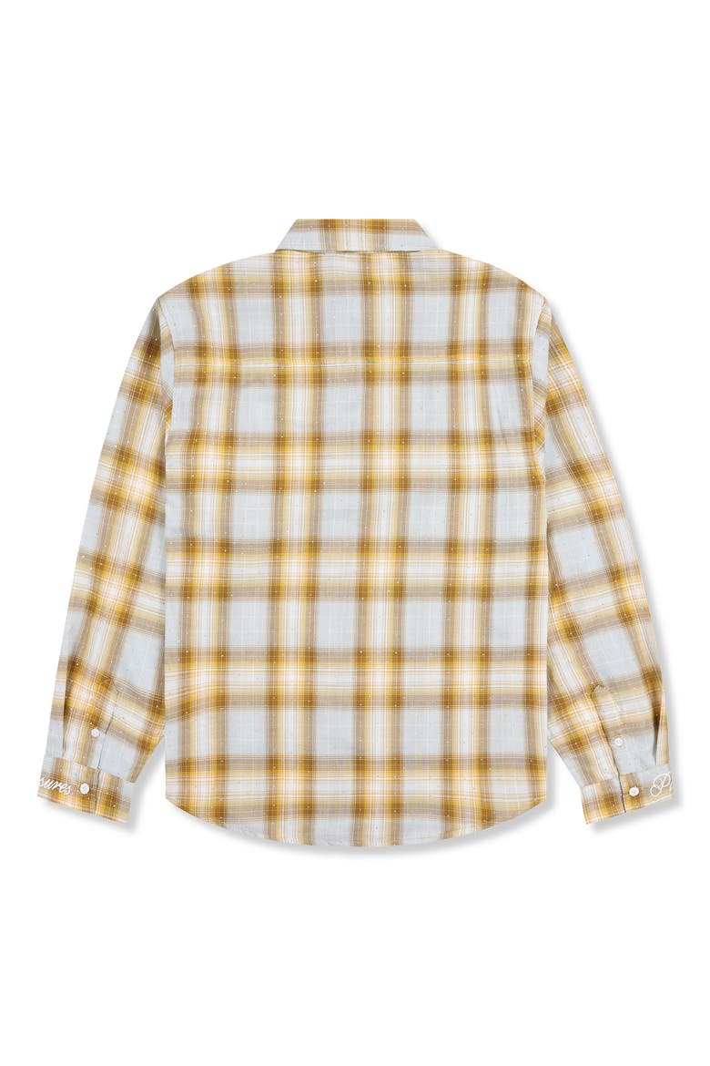 Dizzle Plaid Crystal Embellished Button-Up Shirt, Alternate, color, DIJON