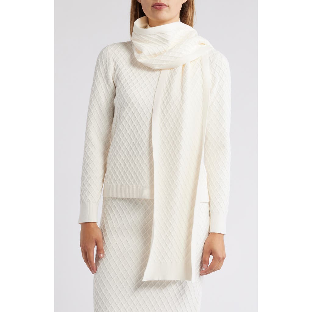 Anne Klein Diamond Stitch Scarf Mock Neck Sweater In White