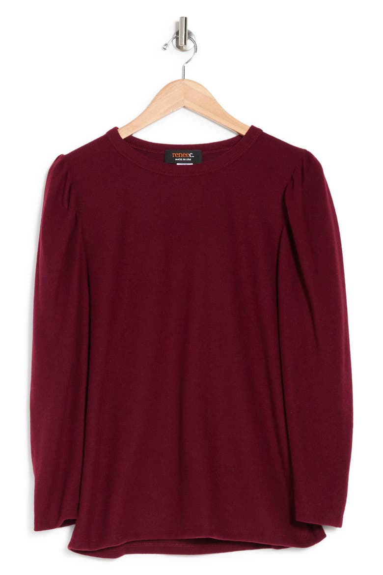 Long Sleeve Puff Shoulder Top, Alternate, color, BURGUNDY