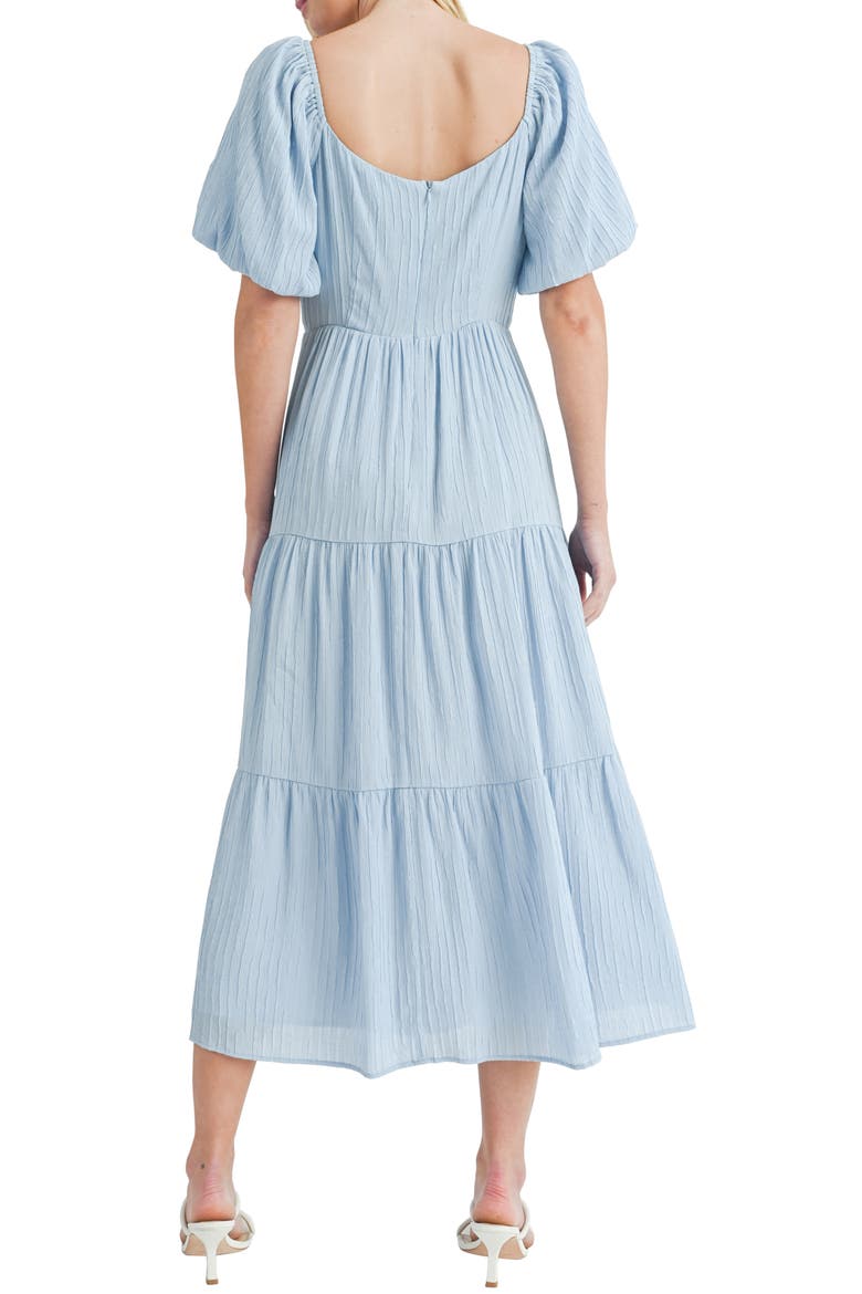 Puff Sleeve Tiered Midi Dress, Alternate, color, BLUE