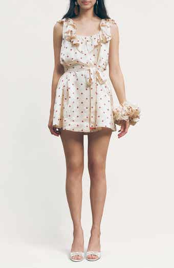 Sonia Polka Dot Ruffle Trim Babydoll Minidress with Hair Scrunchie