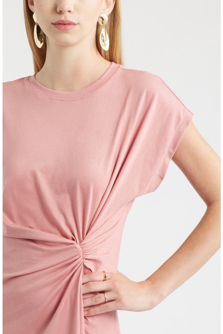 Crew Neck Side Twist Midi T-Shirt Dress, Alternate, color, PINK COMPACT