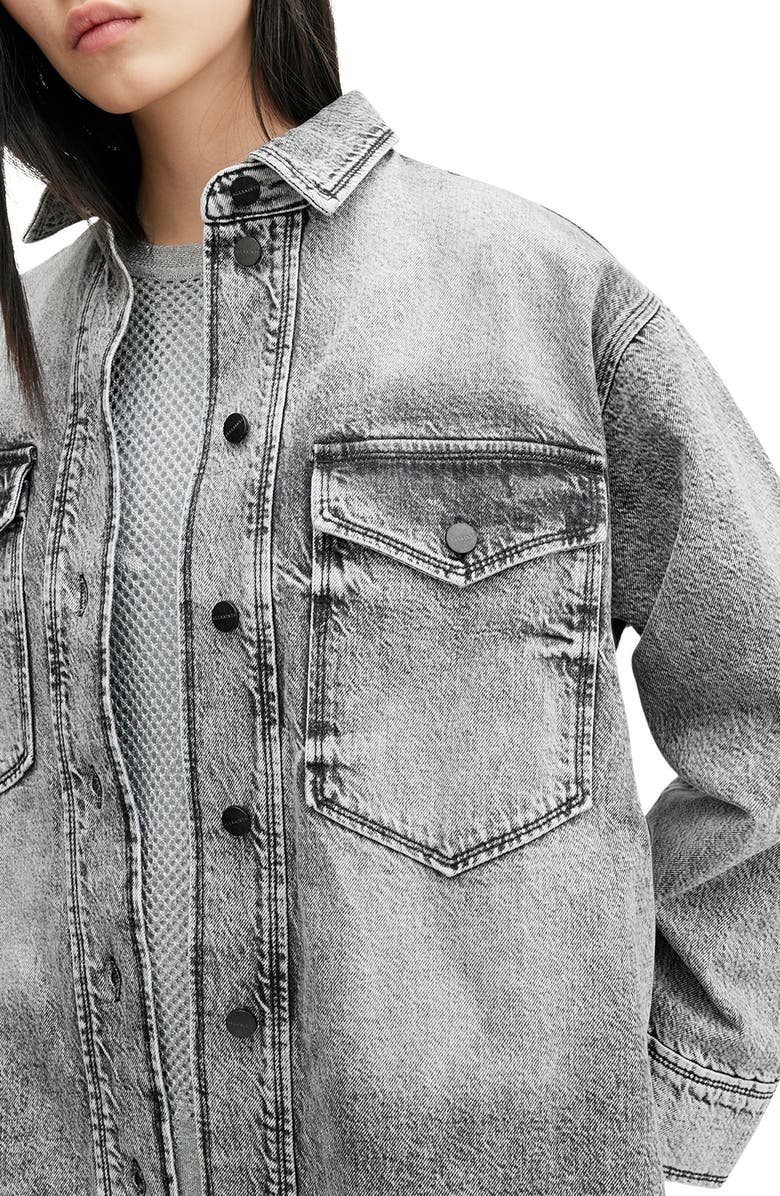 AllSaints Lily Long Sleeve Denim Mini Shirtdress, Alternate, color,