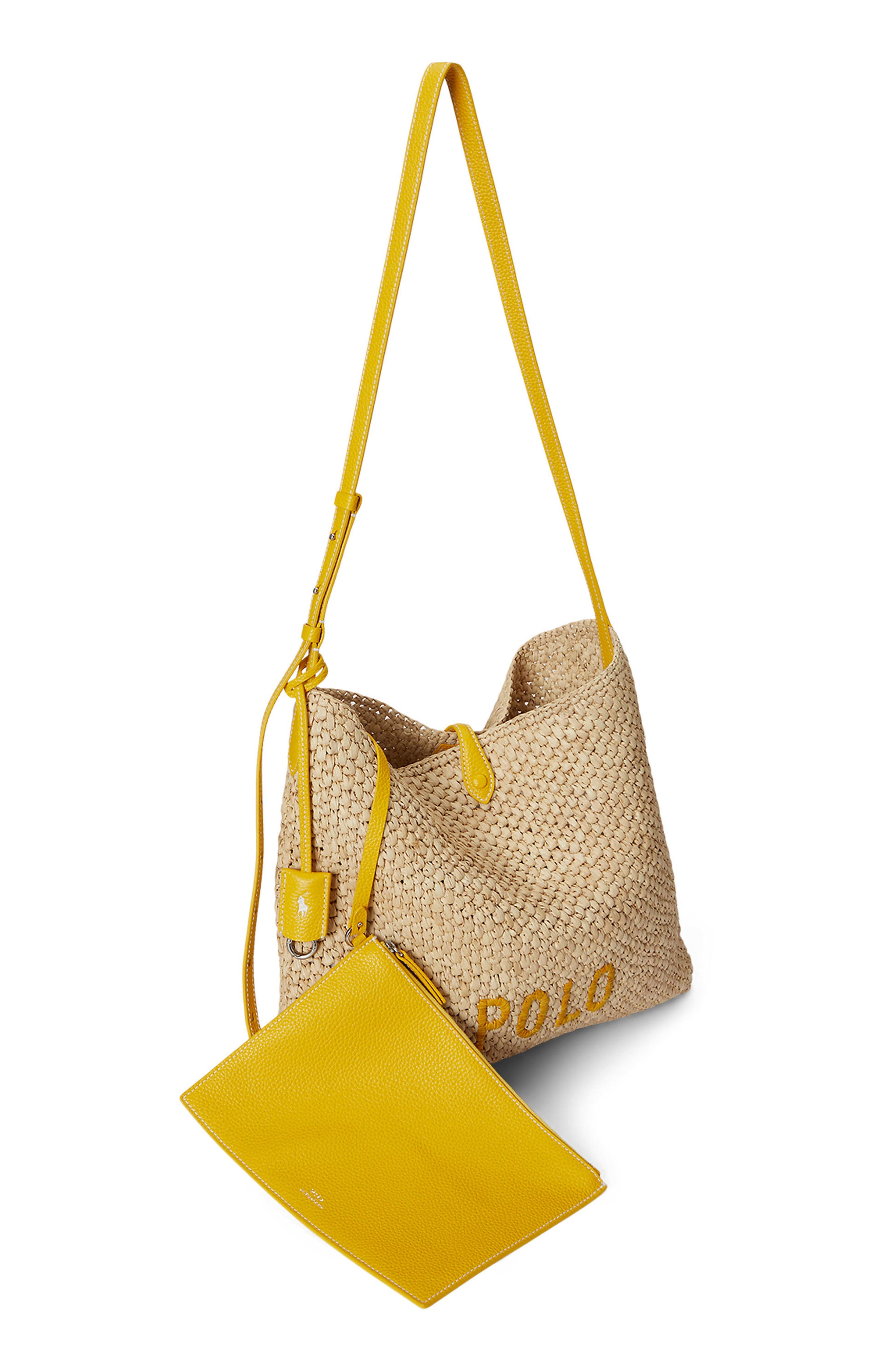 Polo Ralph Lauren Polo Play Raffia Messenger Bag, Alternate, color, Natural/ Canary Yellow