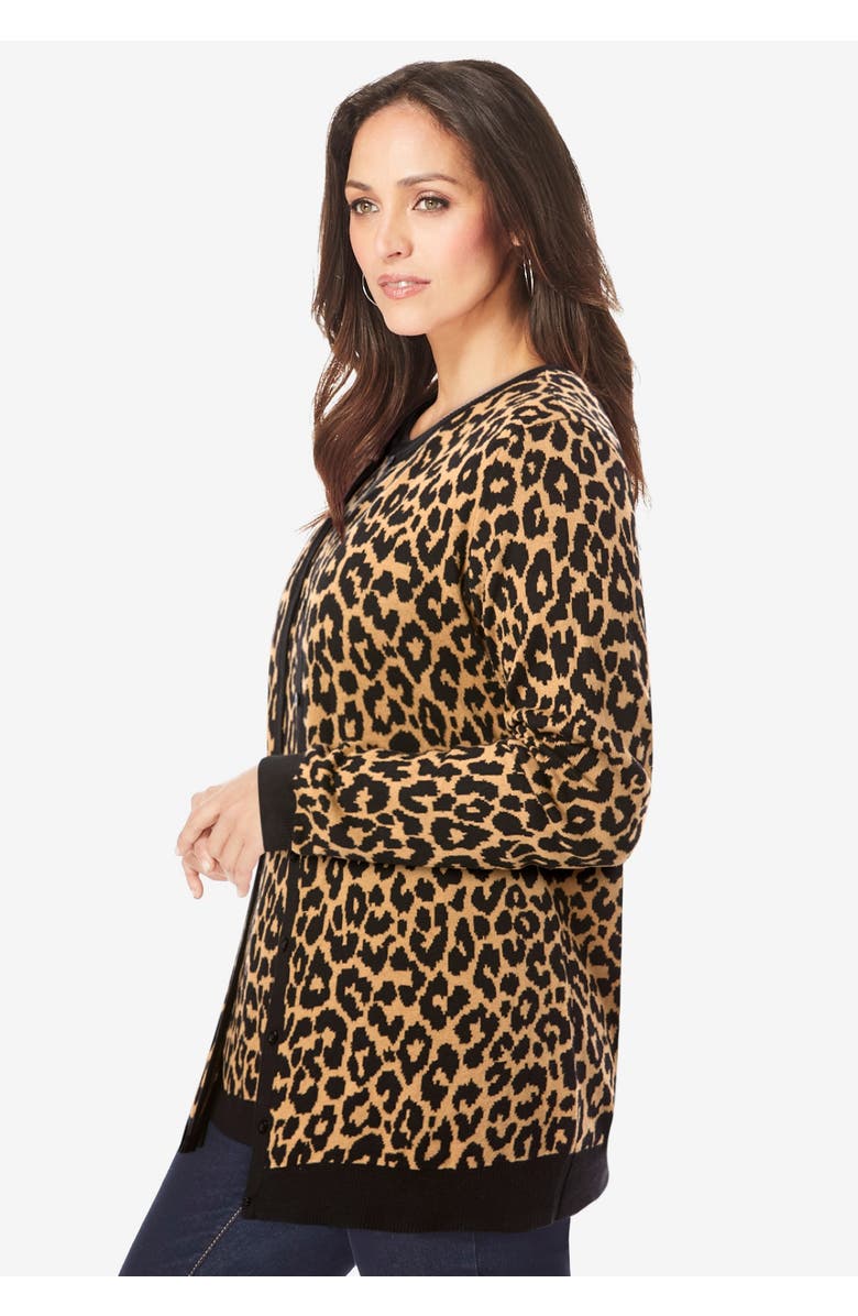 Jessica London Fine Gauge Cardigan, Alternate, color, Neutral Classic Cheetah