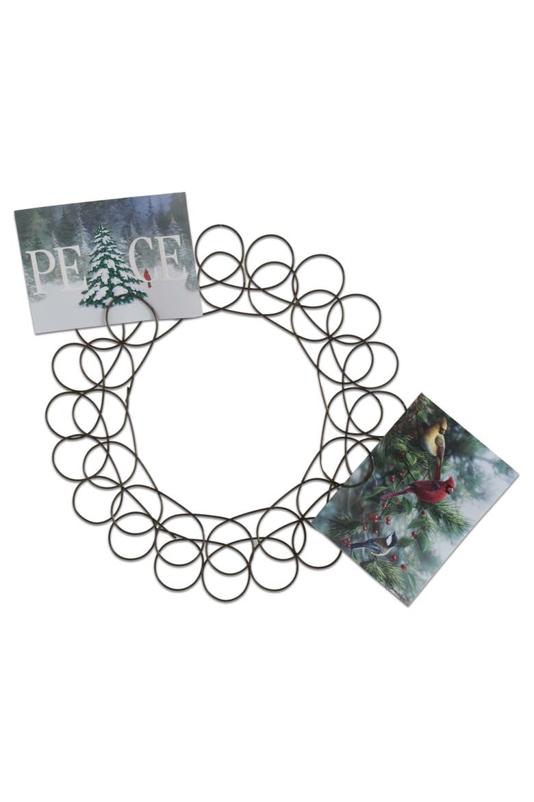 Antique Bronze Spiral Wreath Greeting Card Holder Wall Art, Main, color, Gold