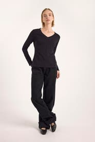 Brodie Pure Cashmere Long Sleeve Cotton V-Neck T-shirt