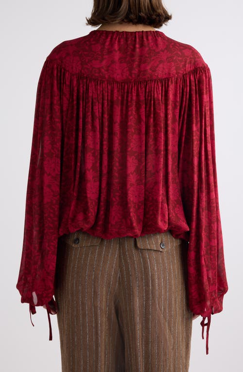 Dries Van Noten Floral Jacquard Tie Closure Shirt In Cherry