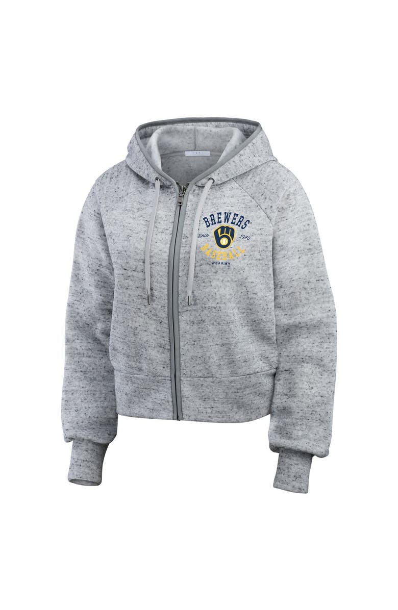 WEAR by Erin Andrews Women's WEAR by Erin Andrews  Heather Gray Milwaukee Brewers Speckled Fleece Cropped Full-Zip Hoodie, Alternate, color, 