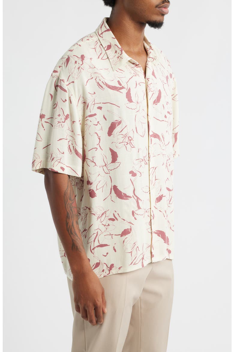 Floral Short Sleeve Button-Up Shirt, Alternate, color, IVORY- PINK TOSSED PETAL