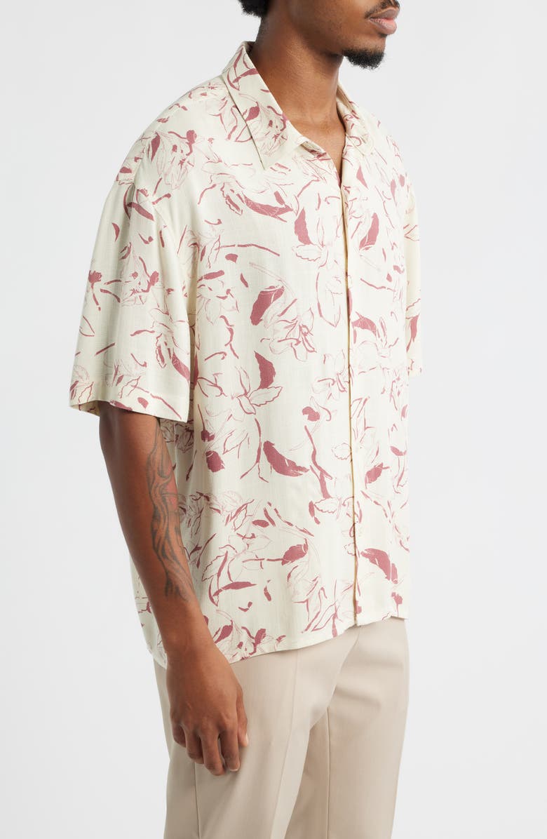 Open Edit Floral Short Sleeve Button-Up Shirt, Alternate, color, Ivory- Pink Tossed Petal