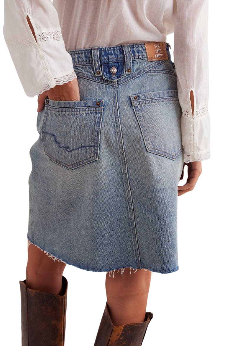 Suzy Raw Hem Denim Midi Skirt, Alternate, color, SUN STONED BLUE