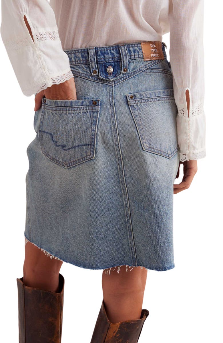 Free People Suzy Raw Hem Denim Midi Skirt, Alternate, color, Sun Stoned Blue