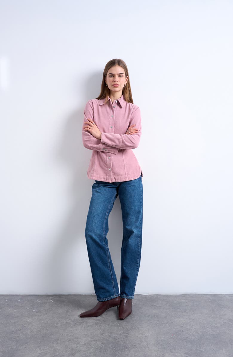 Topshop '70s Collar Corduroy Button-Up Shirt, Alternate, color, Pink