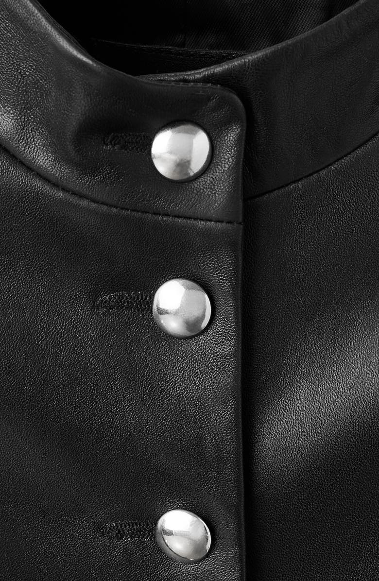 MANGO Selection Band Collar Leather Jacket, Alternate, color, Black