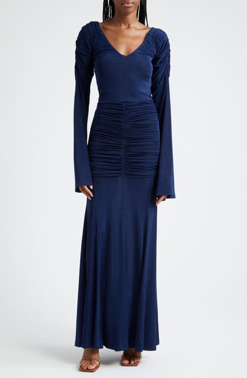 Wally Shirred Long Sleeve Maxi Dress