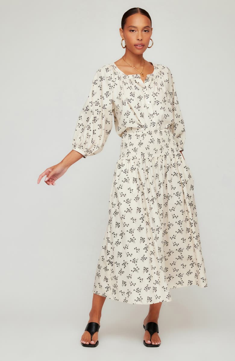 FIFTEEN TWENTY Rhea Floral Smock Waist Cotton Midi Skirt, Alternate, color, Beige Print