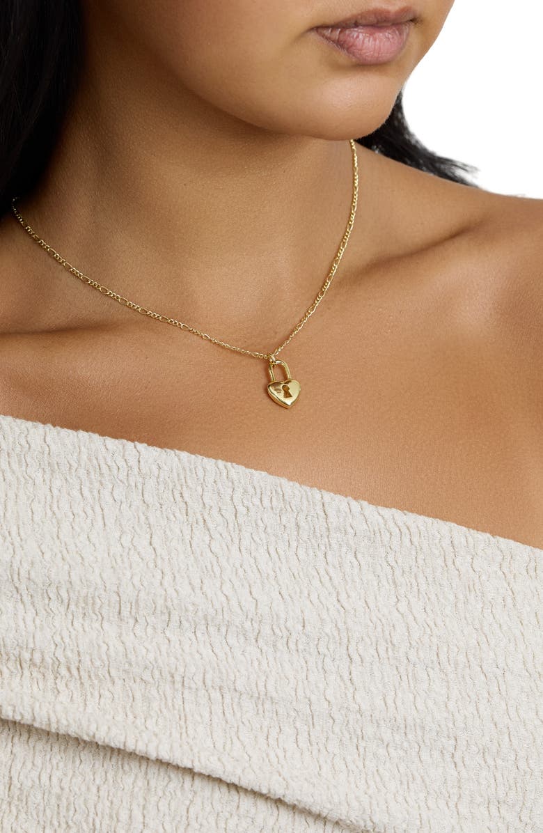 ATHRA LUXE Modern Muse Heart Lock Figaro Necklace, Alternate, color, Gold