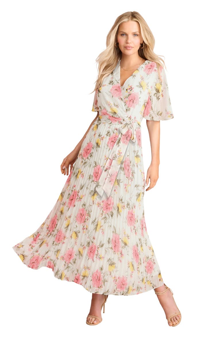 Chiffon Flutter Sleeve Maxi Dress, Main, color, PINK YELLOW