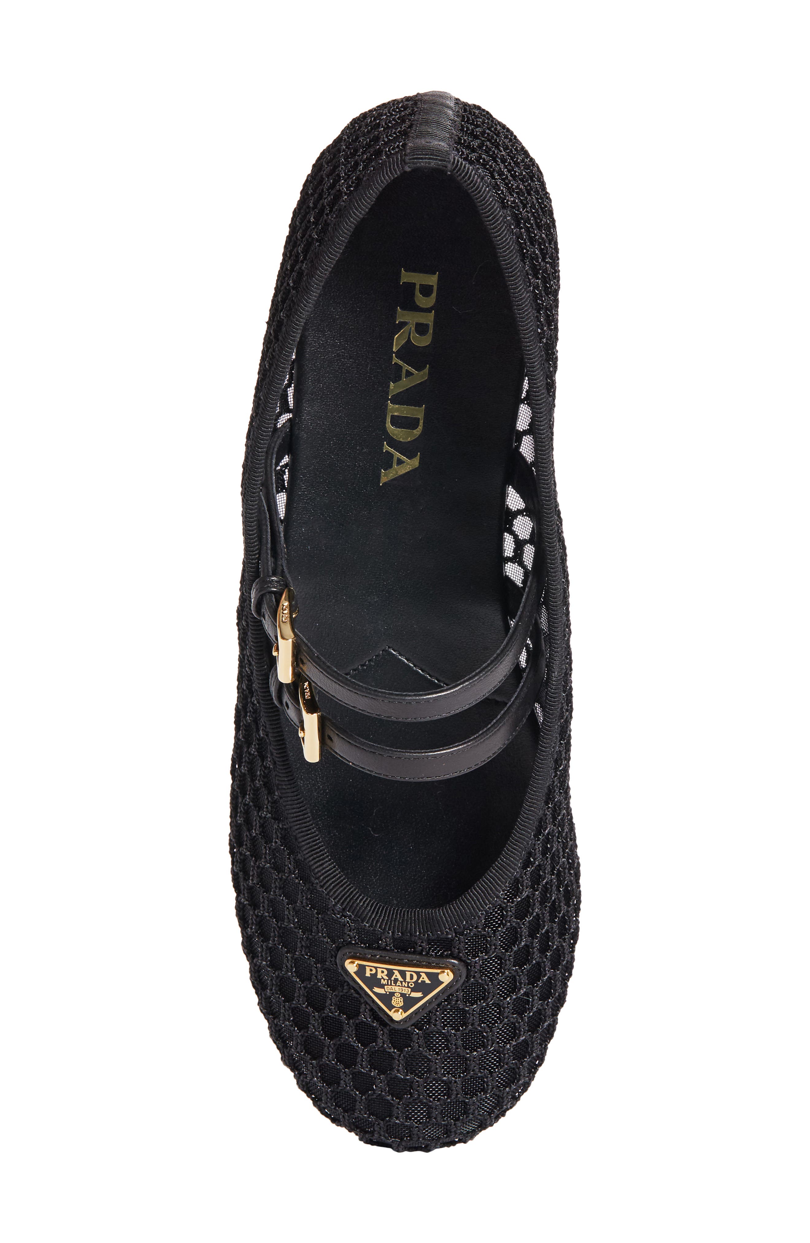 Prada Ballerine Mesh Mary Jane Flat, Alternate, color, Nero