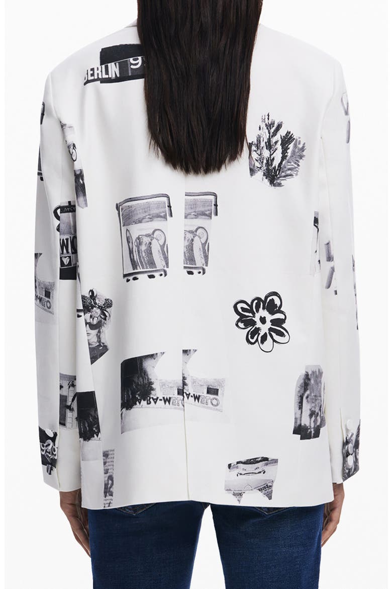 Collage Print Peak Lapel Blazer, Alternate, color, WHITE