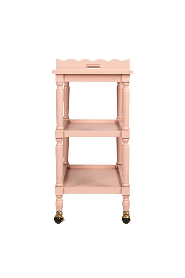 3-Tier Bar Cart on Casters with Removable Scalloped Tray, Alternate, color, Pink