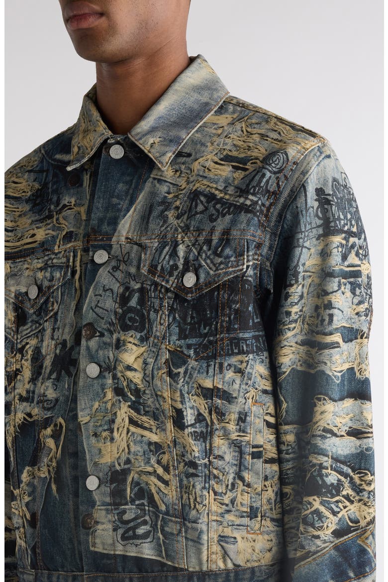 Trompe l'Oeil Print Denim Jacket, Alternate, color, MID BLUE