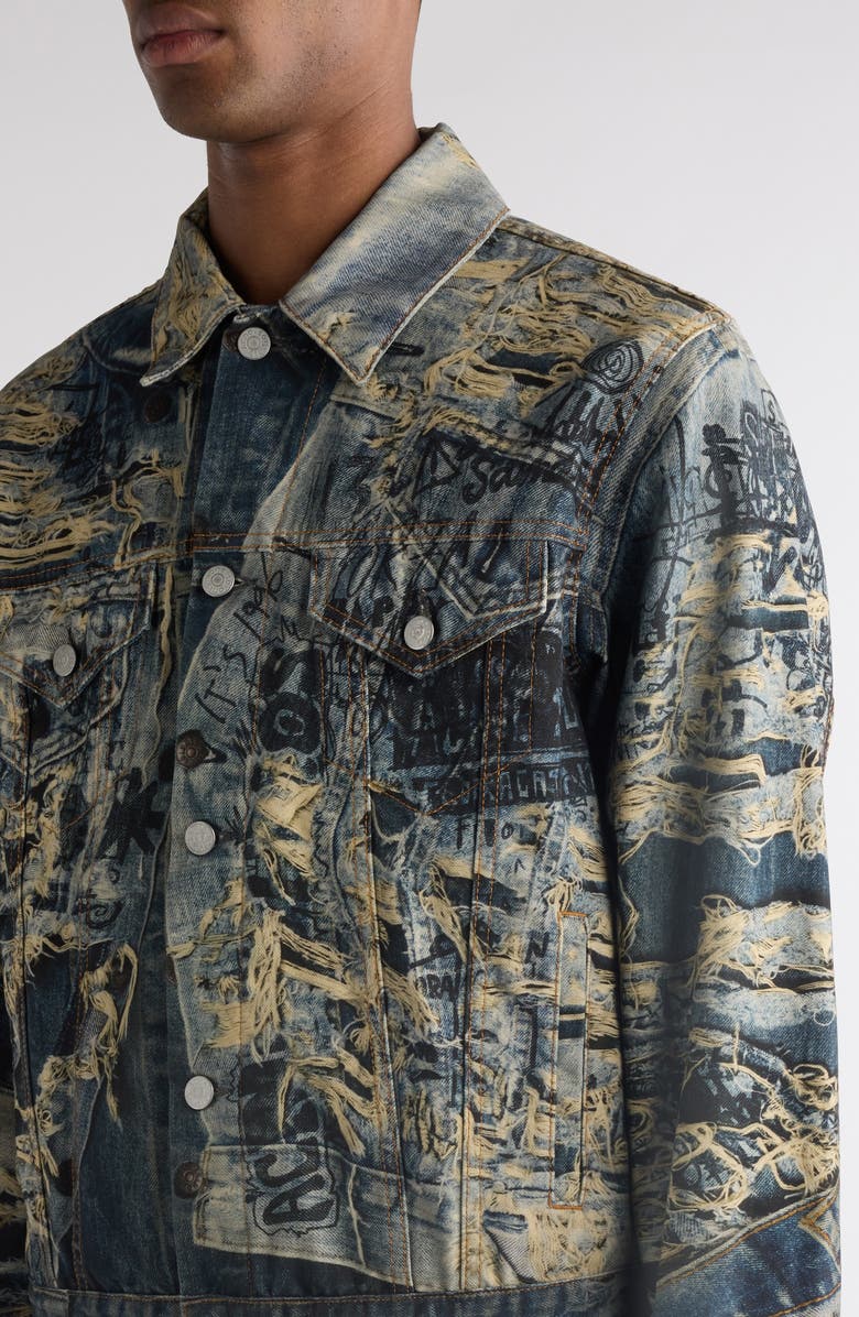 Acne Studios Trompe l'Oeil Print Denim Jacket, Alternate, color, Mid Blue