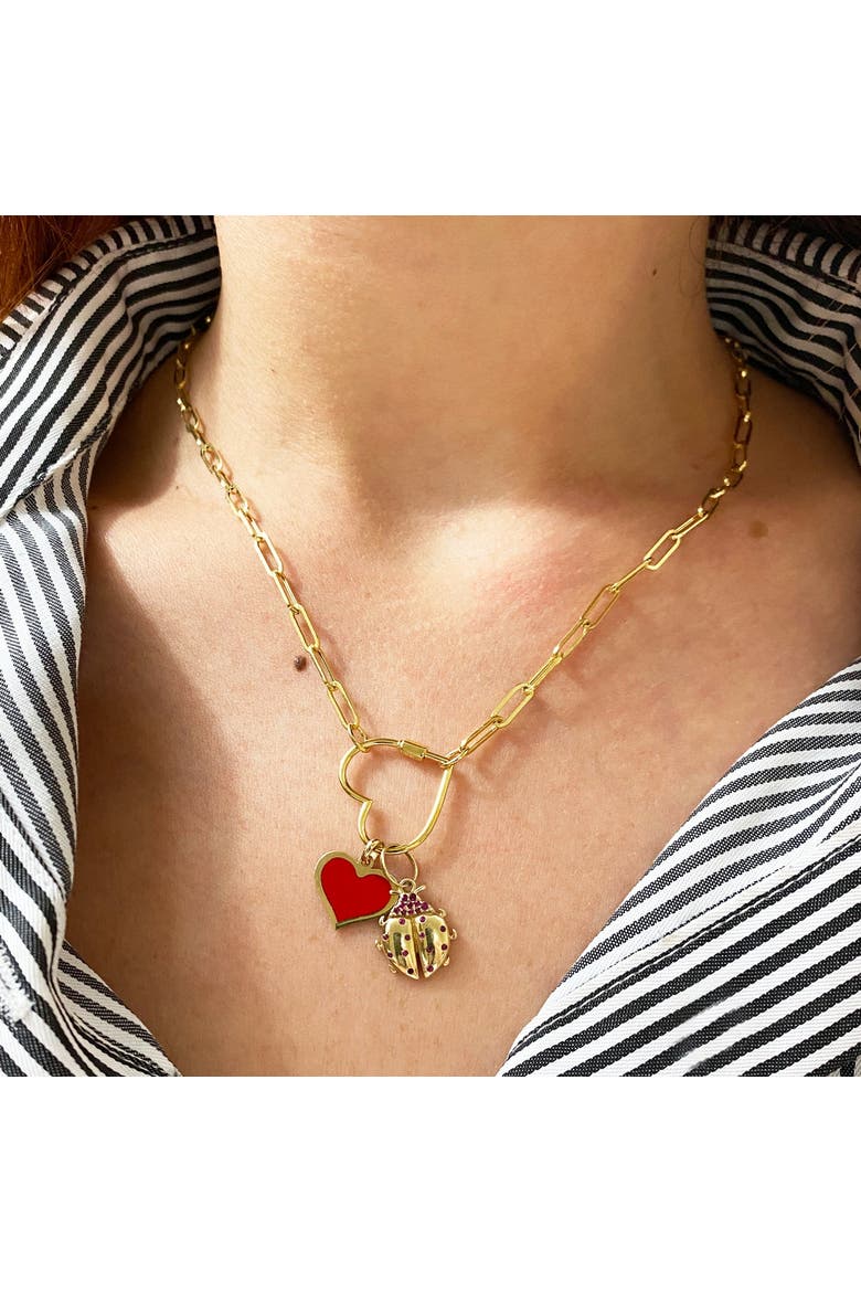 Carabiner Heart Charm Holder Necklace, Alternate, color, Yellow Gold