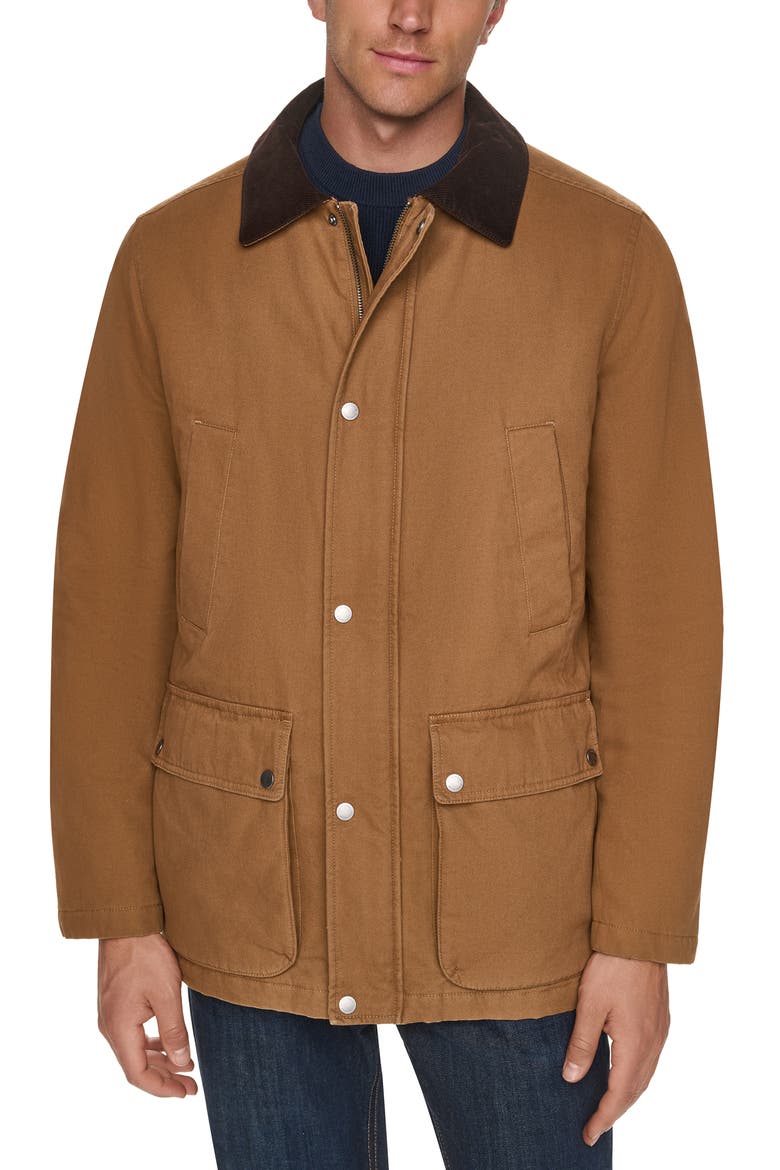 Coated Cotton Rain Jacket, Main, color, BROWN