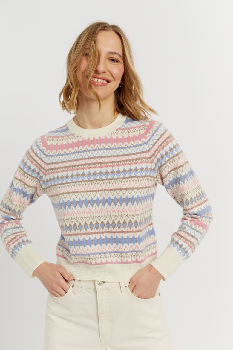 Wool-Cashmere Winter Fair Isle Pullover Sweater, Alternate, color, Cream